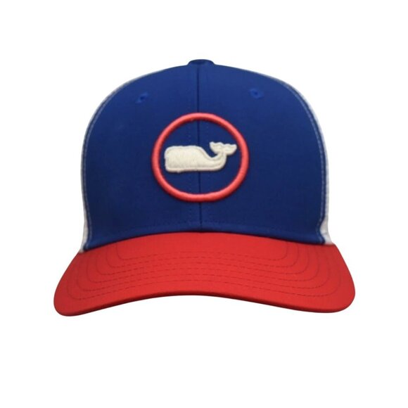Vineyard Vines Youth Whale Logo Trucker Hat Blue Red Mesh Snapback Adjustable - Picture 1 of 5